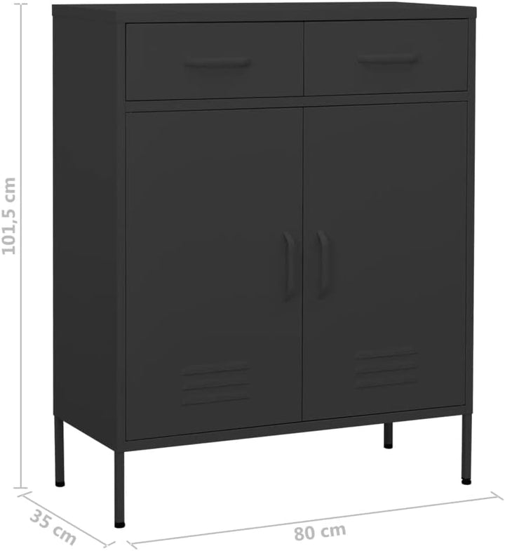 Aufbewahrungsschrank aus Metall mit 2 Schubladen, Aktenschrank mit 2 Türen und Regalen, 80x35x102cm