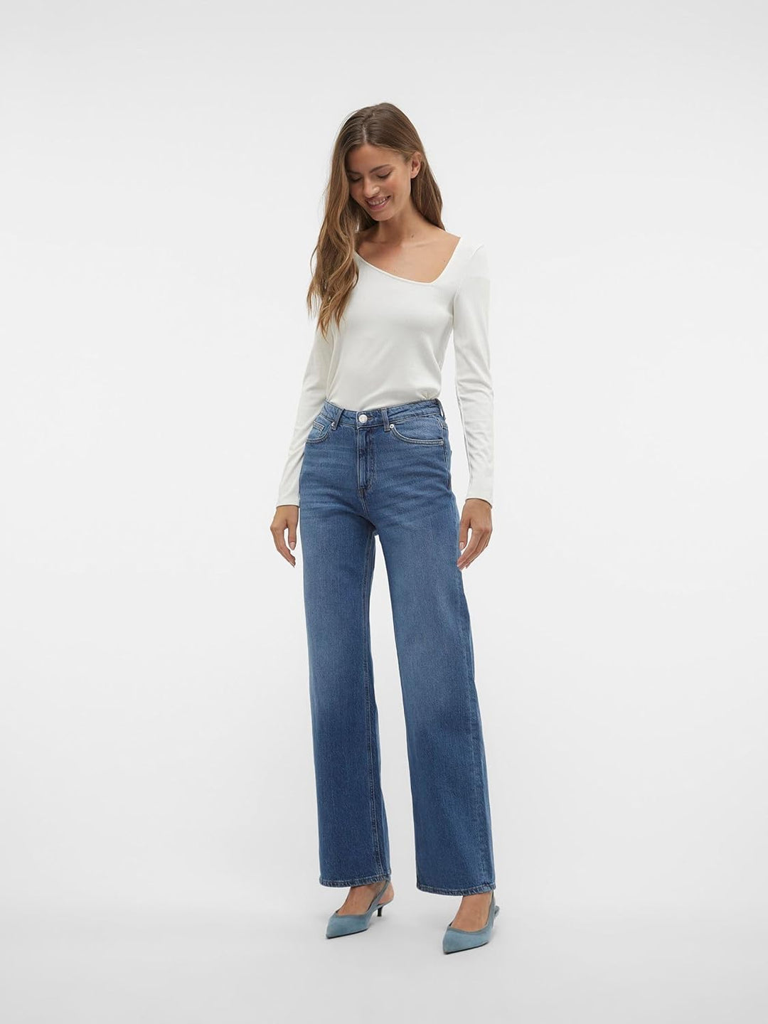 Vero Moda Female Weit geschnitten VMTESSA Hohe Taille Weit geschnitten Jeans 25W / 30L Medium Blue D