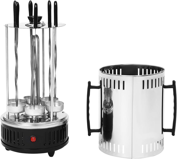 1000W Vertikaler Elektrogrill, Schaschlikgrill Tischgrill Dönergrill mit 6 Spiesse Kebab BBQ Elektri