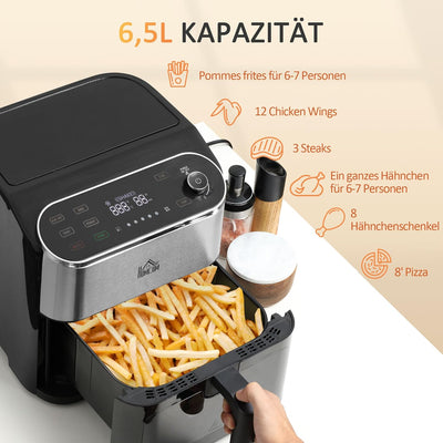 HOMCOM 4 in 1 Design Heissluftfritteuse 6,5 L 1350 W Airfryer mit Touchscreen Fritteuse mit Timer un