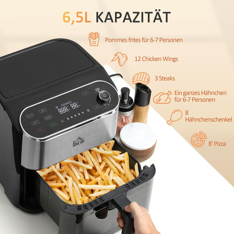 HOMCOM 4 in 1 Design Heissluftfritteuse 6,5 L 1350 W Airfryer mit Touchscreen Fritteuse mit Timer un