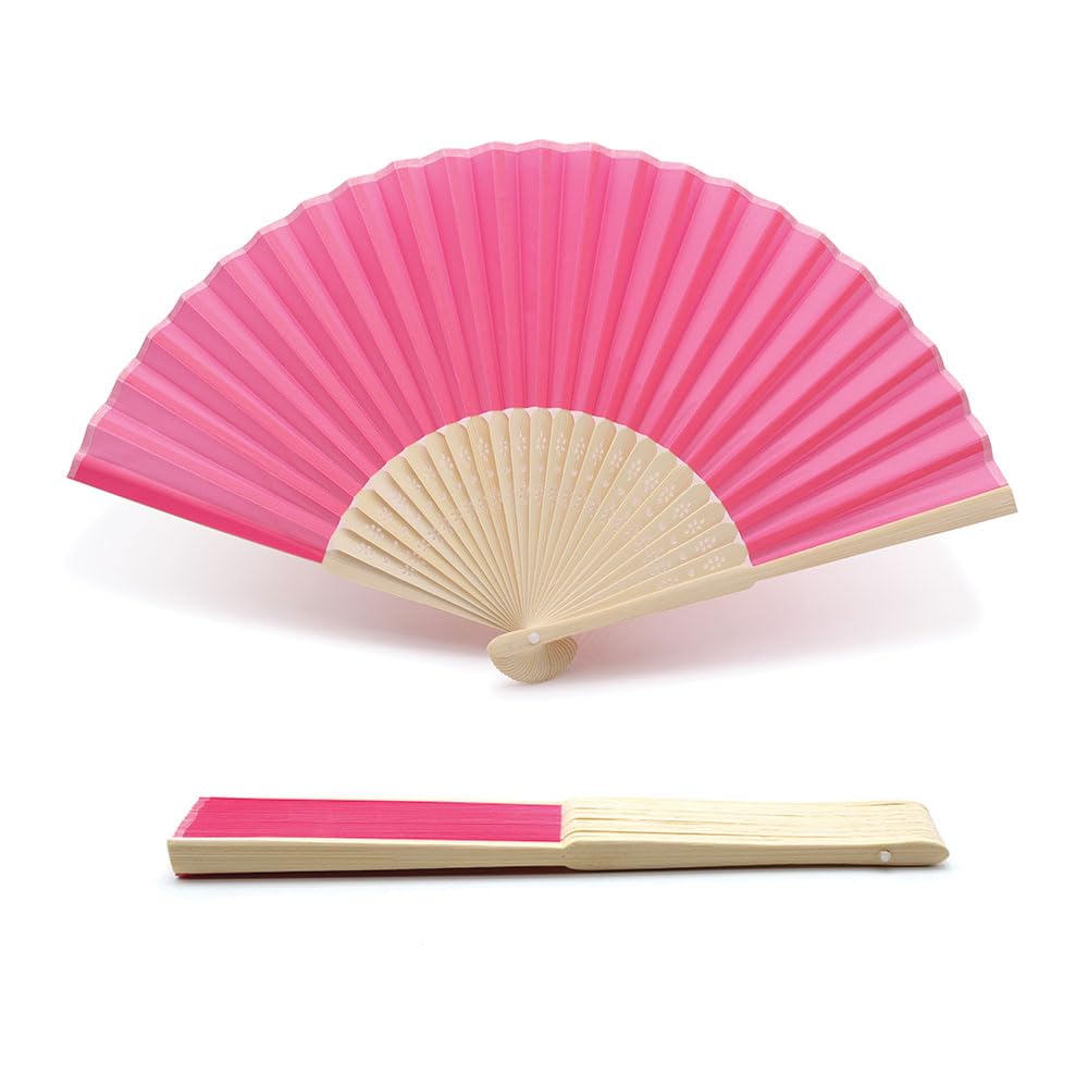 OLILLY - 50 hochwertige Fächer aus hellrosa Stoff und Bambus (Pink, 50 Fächer) Hot Pink 50 Eventails