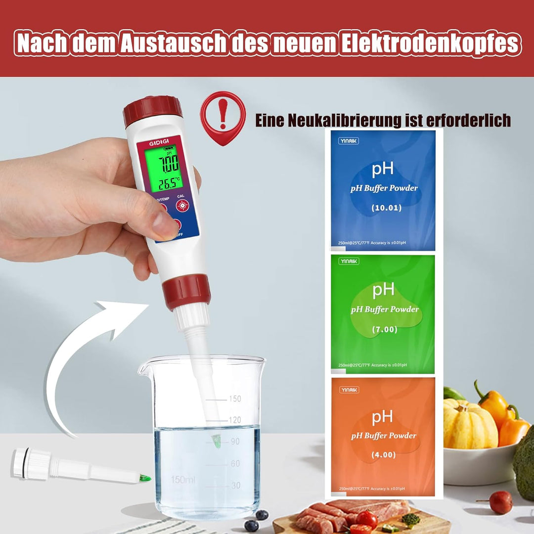pH Sonde für Lebensmittel pH Messgerät, Digitale Ersatz pH Elektrode für Lebensmittel, pH Messgerät