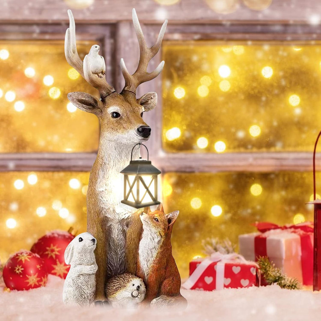 FUFRE Weihnachtsdeko Hirsch Mit LED Laterne, Herbstdeko Draussen -weihnachtsdeko Aussen, Gartendeko