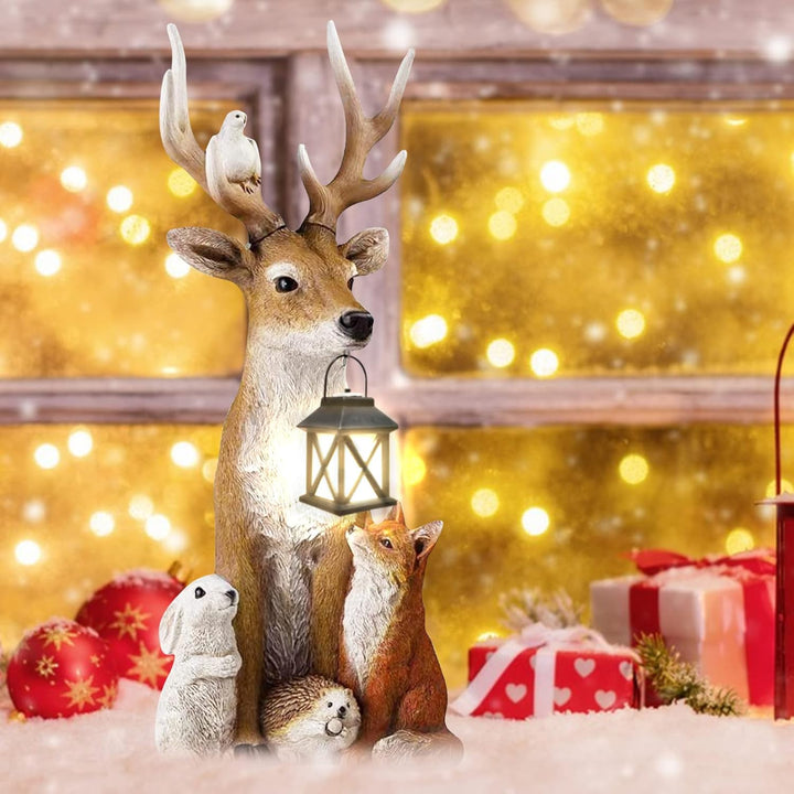 FUFRE Weihnachtsdeko Hirsch Mit LED Laterne, Herbstdeko Draussen -weihnachtsdeko Aussen, Gartendeko