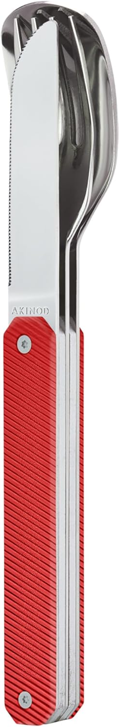 akinod – Magnetisches Besteck 12:34 Aluminium rot - Gabel + Messer + Löffel – Edelstahl – Magnetisch