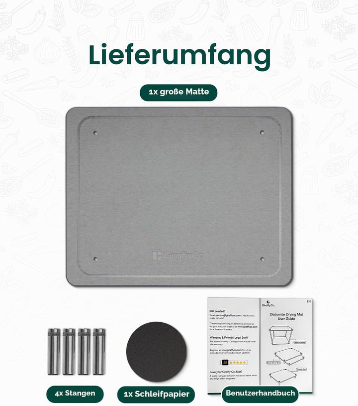 GIRAFFYCO Abtropfmatte aus Stein - Grande Solo, Extra grosse Abtropfmatte | 50 x 40 cm extra grosse
