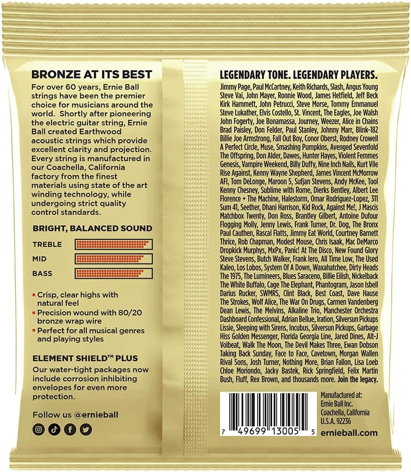 Ernie Ball Earthwood Custom Medium Akustik-Gitarrensaiten, 80/20-Bronze, 3er-Pack, Stärke 12.5-56 Ga
