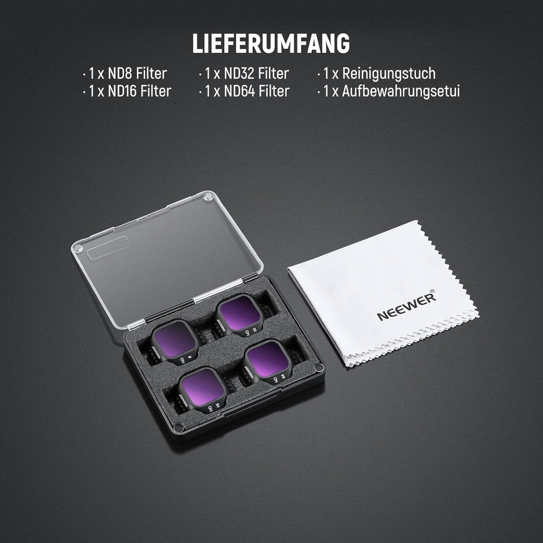 NEEWER ND Filter Set kompatibel mit DJI Mini 5 Pro Drone (ND8+ND16+ND32+ND64), 4er Pack, Snap On, Gr