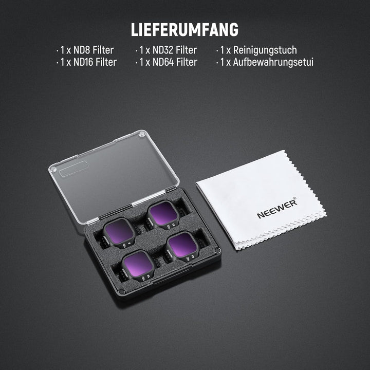NEEWER ND Filter Set kompatibel mit DJI Mini 5 Pro Drone (ND8+ND16+ND32+ND64), 4er Pack, Snap On, Gr