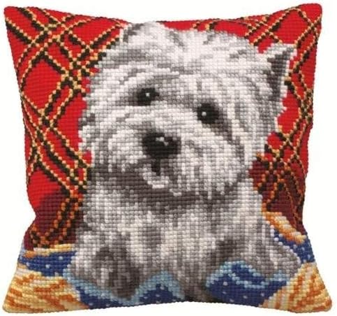 CdA Kreuzstichkissen Bichon - Hund 5161, 40x40cm, Stickbild vorgezeichnet, Bichon
