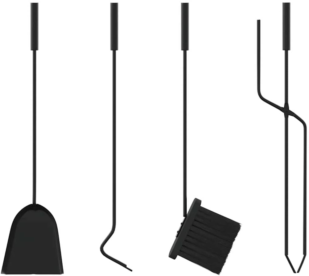 Kaminbesteck Set 5-teilig, Feuerstellen Zubehör aus robustem Stahl, inkl. Schürhaken, Zange, Besen u