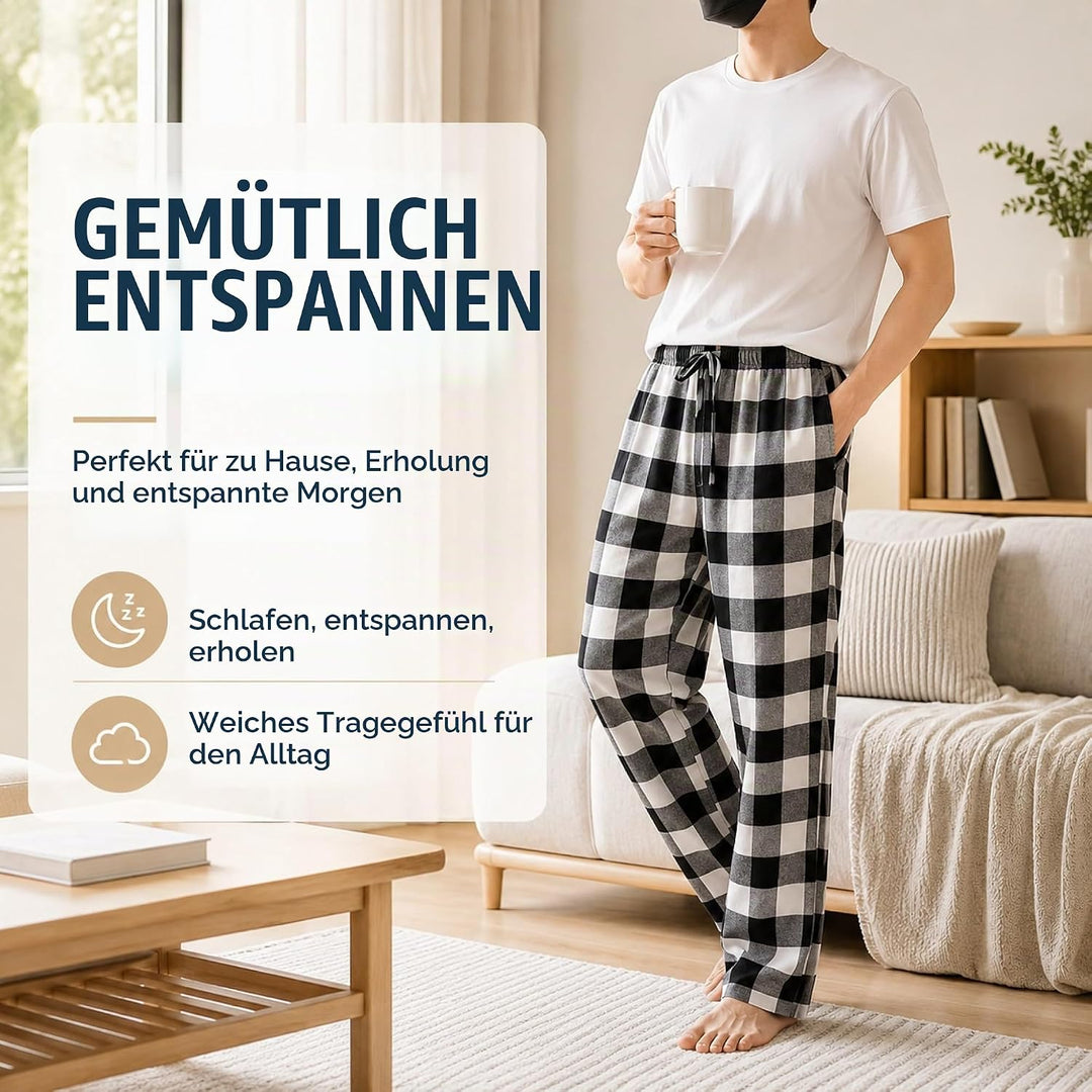 JTPW Herren 100% Baumwolle Flanell Bequeme Pyjama/Lounge Bottoms mit Taschen L Black White Check, L