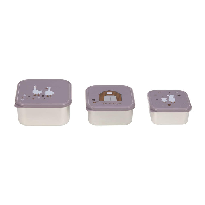 LÄSSIG Snackbox 3er Set Edelstahl 3 Stück Tiny Farmer lilac, Lila
