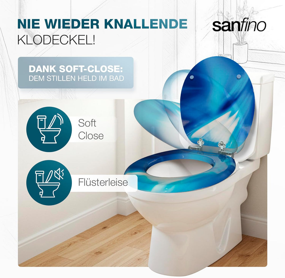 SANFINO® Premium WC Sitz mit Absenkautomatik – hochwertige Toilettendeckel aus Holz, viele bunte Mot