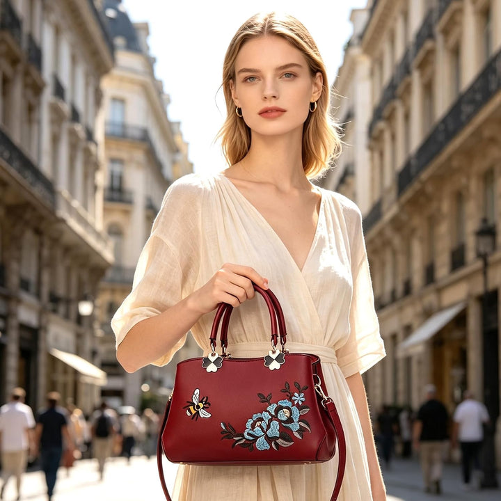 NICOLE&amp;DORIS Handtaschen Damen Mode Schultertasche Geldbörse Retro Umhängetasche Frau Tote Stickerei