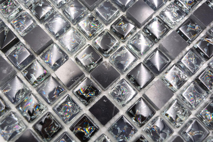 Mosaik Quadrat Crystal/Stein mix schwarz Glasmosaik Transluzent Transparent 3D, Mosaikstein Format: