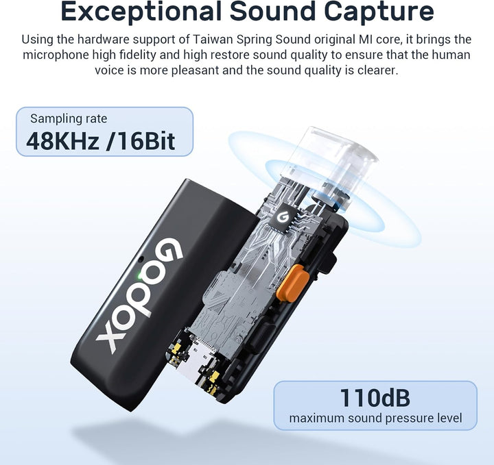 Godox WES 2 KIT2 Lavalier Mikrofon Wireless mit Rauschunterdrückung Kompatibel mit Type-C/Android, 1