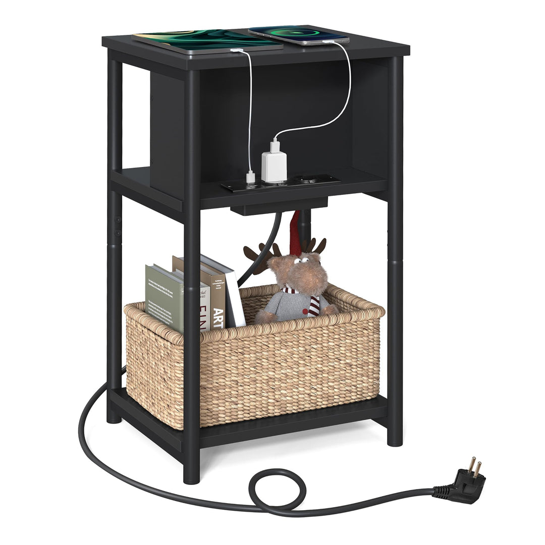 VASAGLE Beistelltisch, Nachttisch mit Steckdose, schmal, 2 AC-Anschlüsse, 2 USB-Anschlüsse, 30 x 34