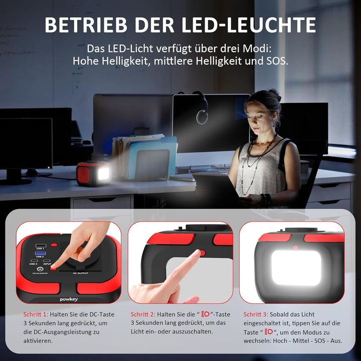 Powkey Tragbare Powerstation 26400mAh/97.68Wh, Powerbank mit Steckdose 120W 230V AC Ausgang 12V 6A D