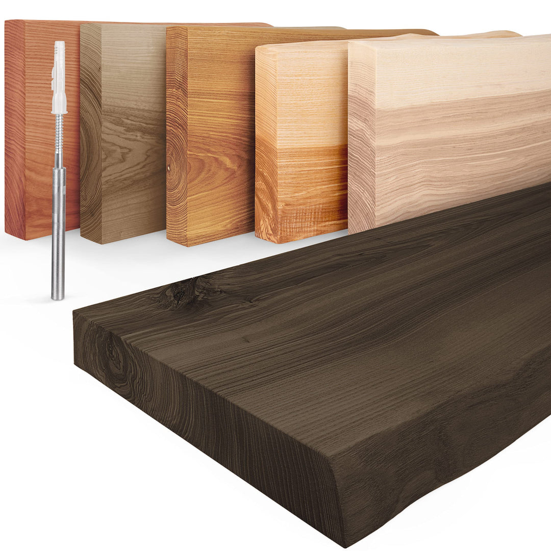 LAMO Manufaktur Wandregal Holz Baumkante | Regal Farbe: Schwarz | Invisible: Schweberegal | 90 cm In