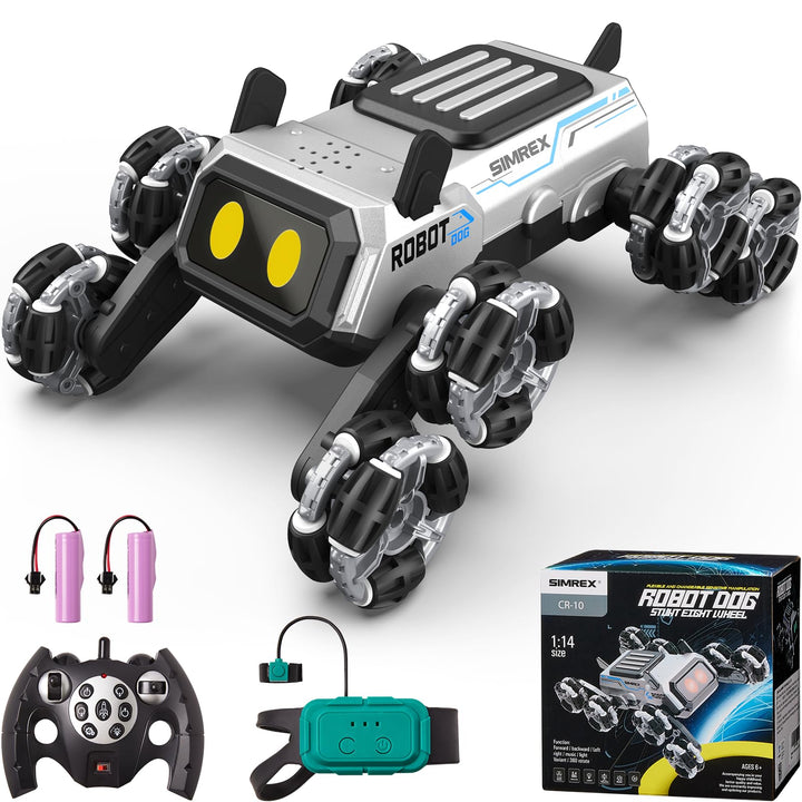 SIMREX Remote Control Robot Dog Toys for Kids 6+, Stunt RC Cars with LED Eyes & Gesture Control, 6+