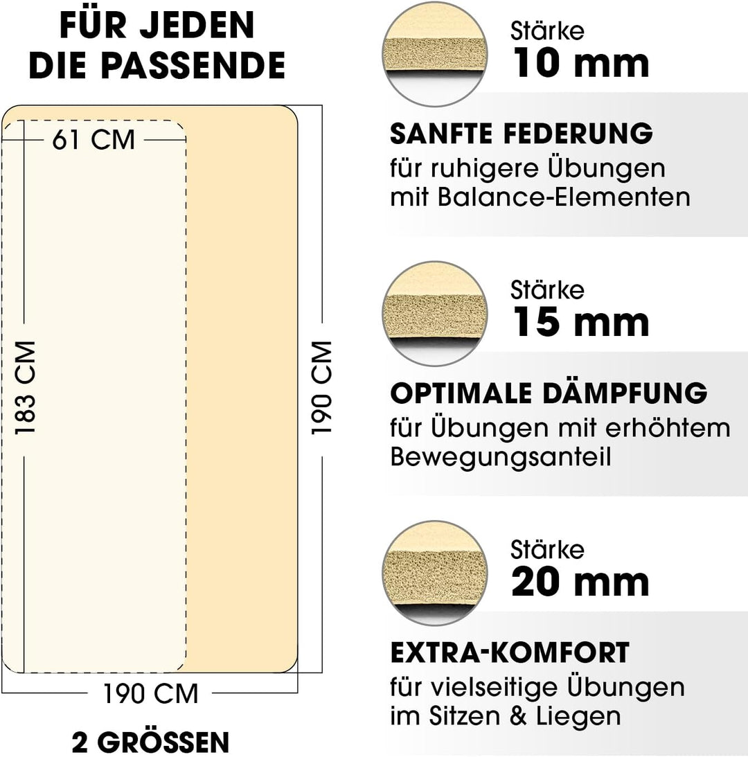 #DoYourFitness Fitnessmatte rutschfest | 183x61cm oder XXL 190x100cm | 0,8-2cm hoch | Gelenkschonend