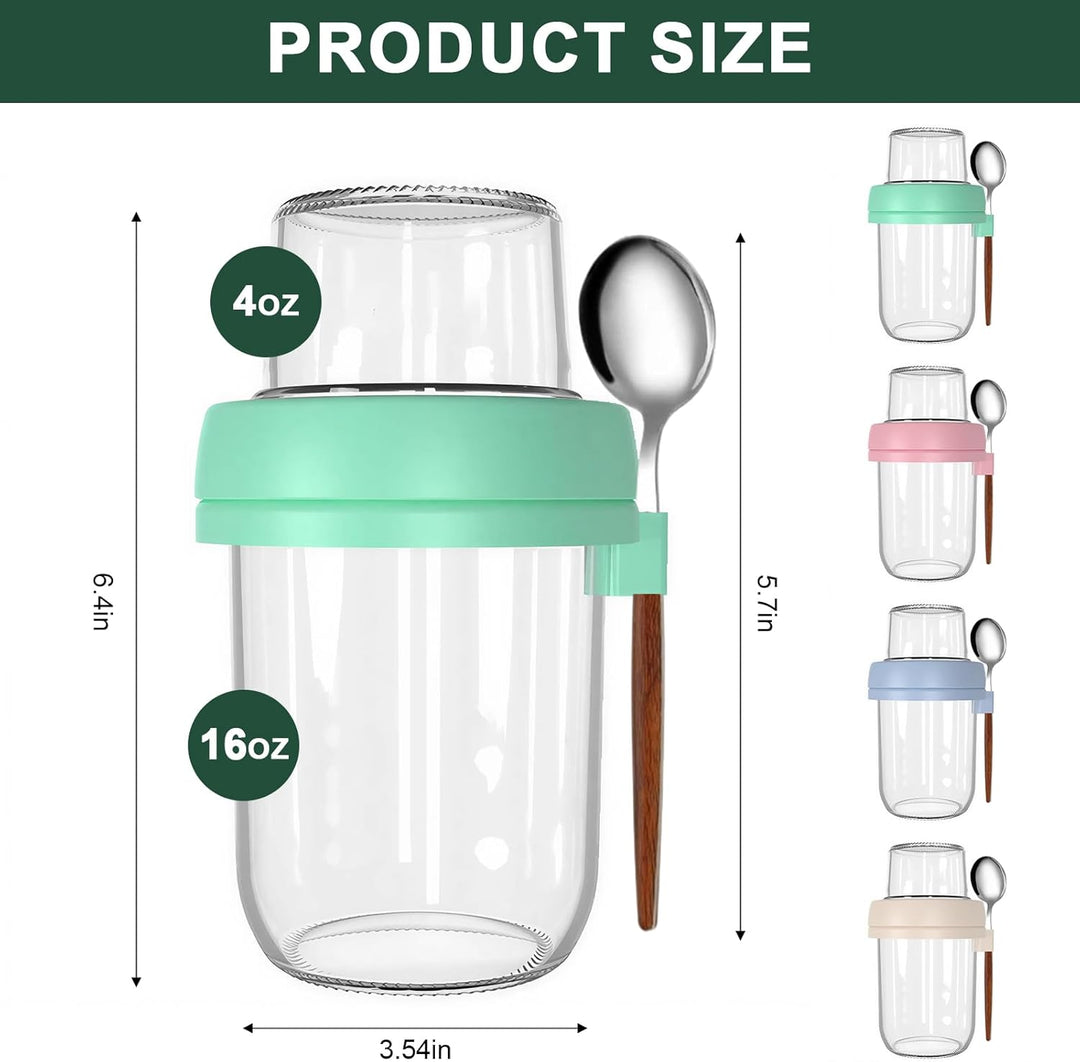 CEWROM 4er Set Müslibecher to Go,480 ml Haferglas mit Deckel, Doppelwandiger Glasbehälter mit Deckel
