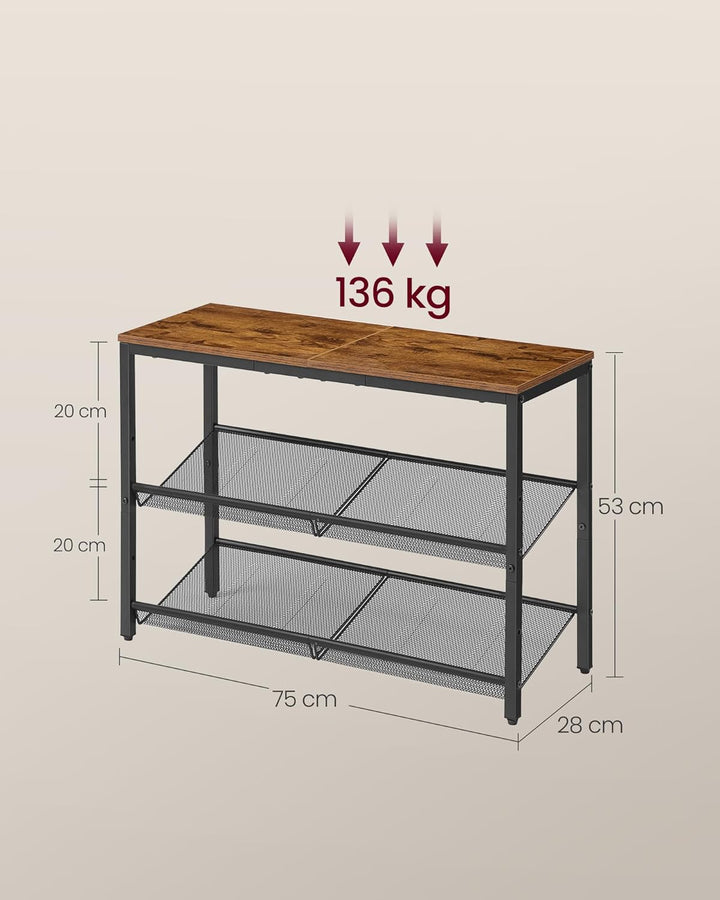VASAGLE Schuhregal, Schuhablage, 3 Ebenen, grosse Oberfläche, verstellbare Gitterablagen, platzspare