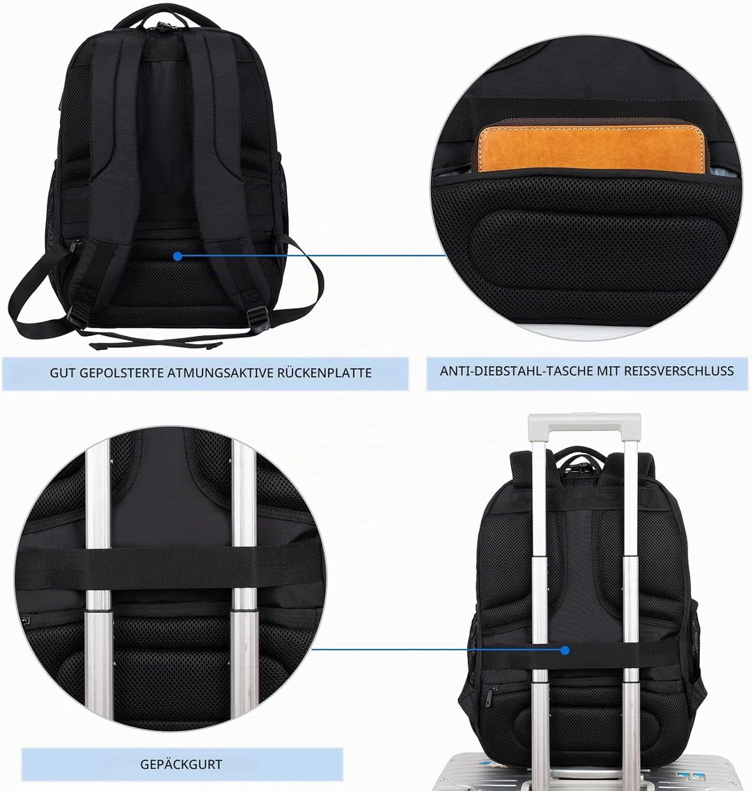 KROSER Laptop Rucksack 17,3'' Business Rucksack Schulrucksack Grosser Wasserdicht Taschen Reise Back