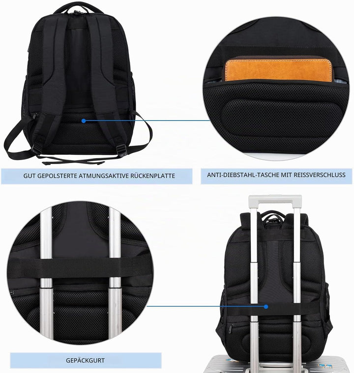 KROSER Laptop Rucksack 17,3'' Business Rucksack Schulrucksack Grosser Wasserdicht Taschen Reise Back