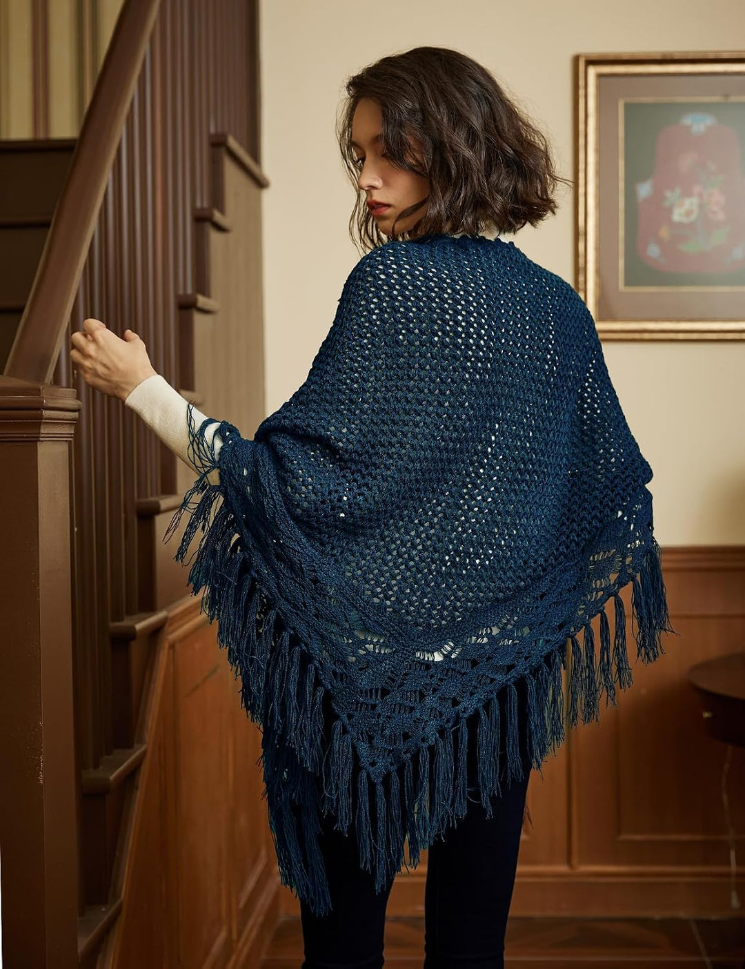 BEAUTELICATE Damen Gestricker Schal Stola Dreiecksschal Warm Hohl Stricken Cape Cardigan Elegantz Dr