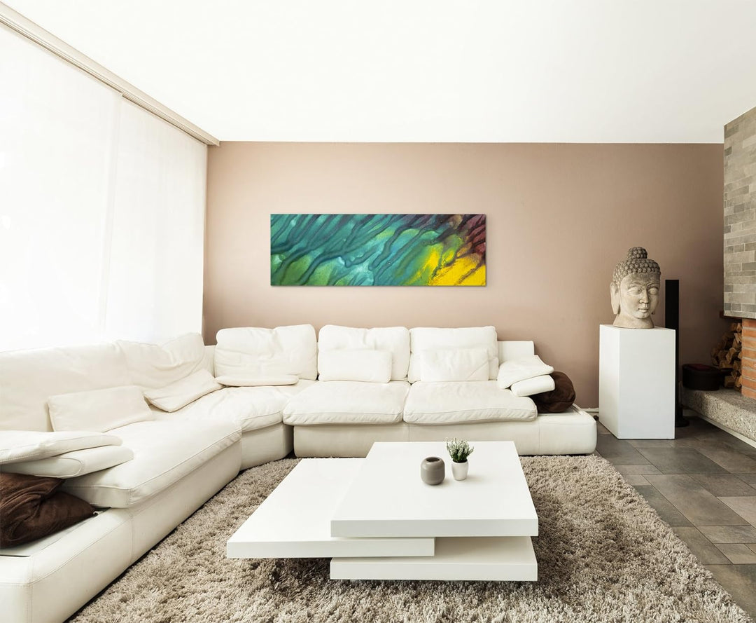 Wandbild 150x50cm Leuchtendes Aquarell mit Struktur auf Leinwand für Wohnzimmer, Büro, Schlafzimmer,