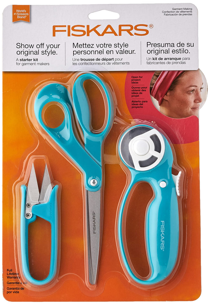 Fiskars 154233-1002 Starter-Set zur Bekleidungsherstellung, 3 Stück, Edelstahl, Türkis/Ausflug, einf
