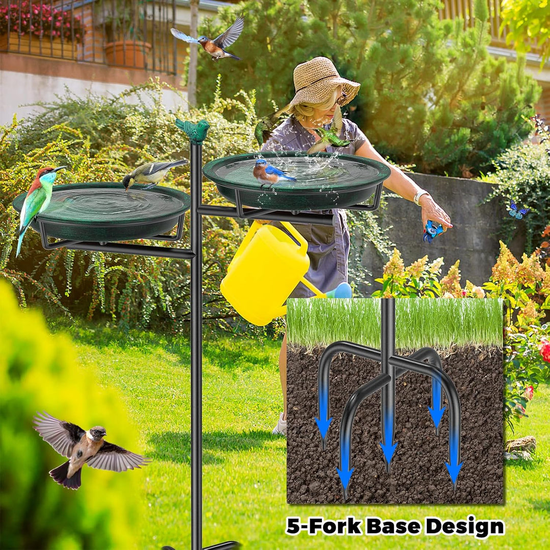 Vogeltränke Vogelbad Schale Stehend, 2-in-1 Vogelbad für Draussen Garten mit Doppelbecken für Wasser