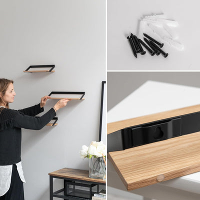 Kazai. Wandregal-Set -Finn- | Hängende Regale aus Metall und Echtholz-Veneer | Wanddeko und Ablage f
