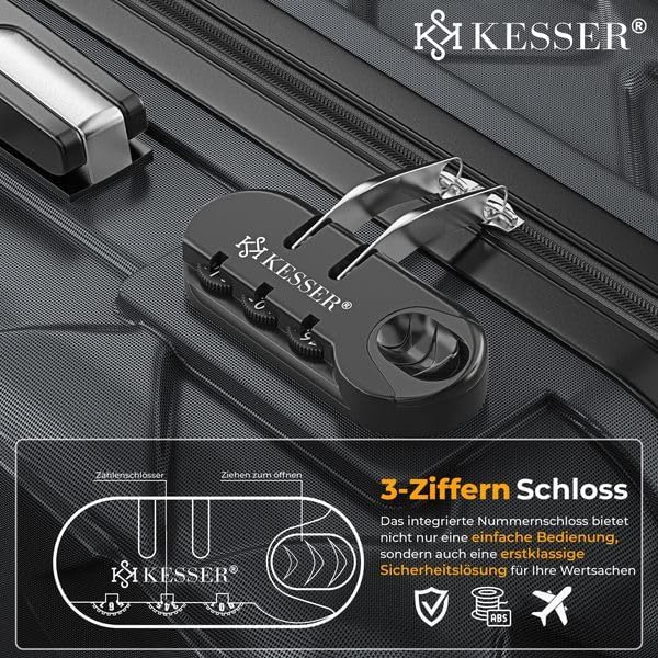 KESSER® Reisekoffer Set 3-teilig | Kofferset ABS Hartschalenkoffer mit Zahlenschloss, Kofferwaage &