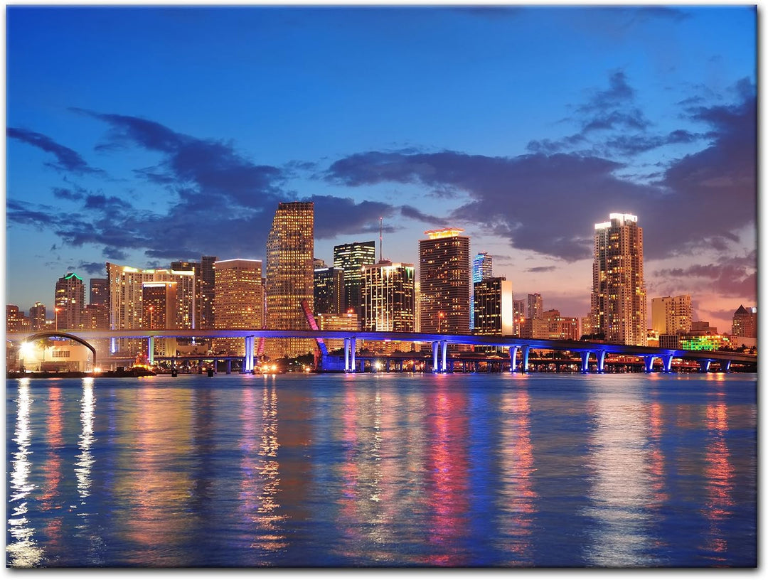 Bilderdepot24 Bild auf Leinwand | Skyline von Miami South Beach - Florida in 70x50 cm als Wandbild |