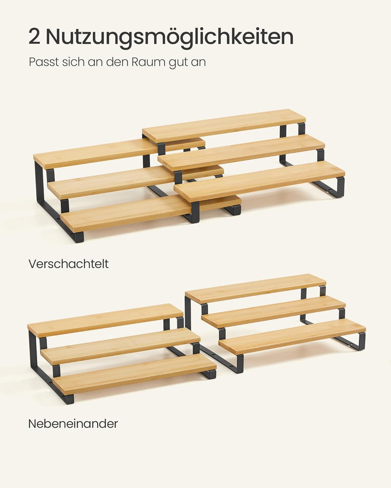 SONGMICS Gewürzregale, Küchenregale stehend, Küchen-Organizer, 2er Set, Holzwerkstoff, je 3 Ablagen,