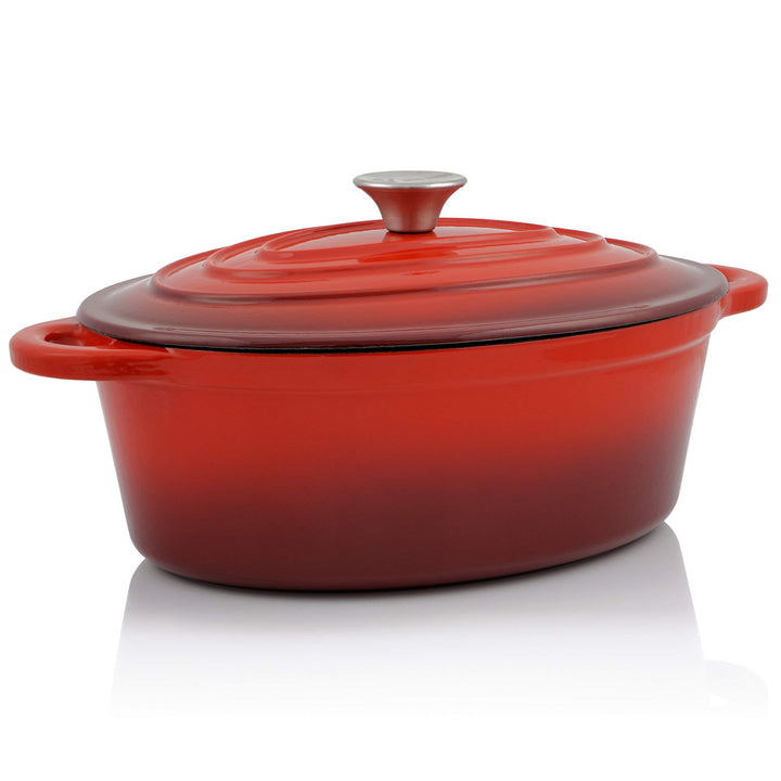 BBQ-Toro Gusseisen Cocotte | 4,3 Liter | rot, oval | Emaillierter Gusseisen Bräter mit Deckel | Guss