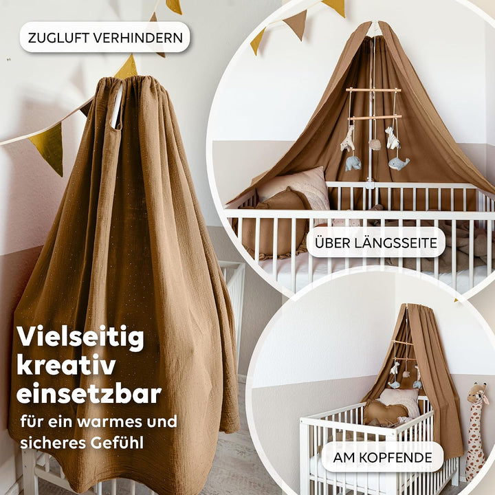 lilimaus Betthimmel Babybett mit Gold Applikation in 12 Farben [inkl. Himmelstange] - Himmel Babybet