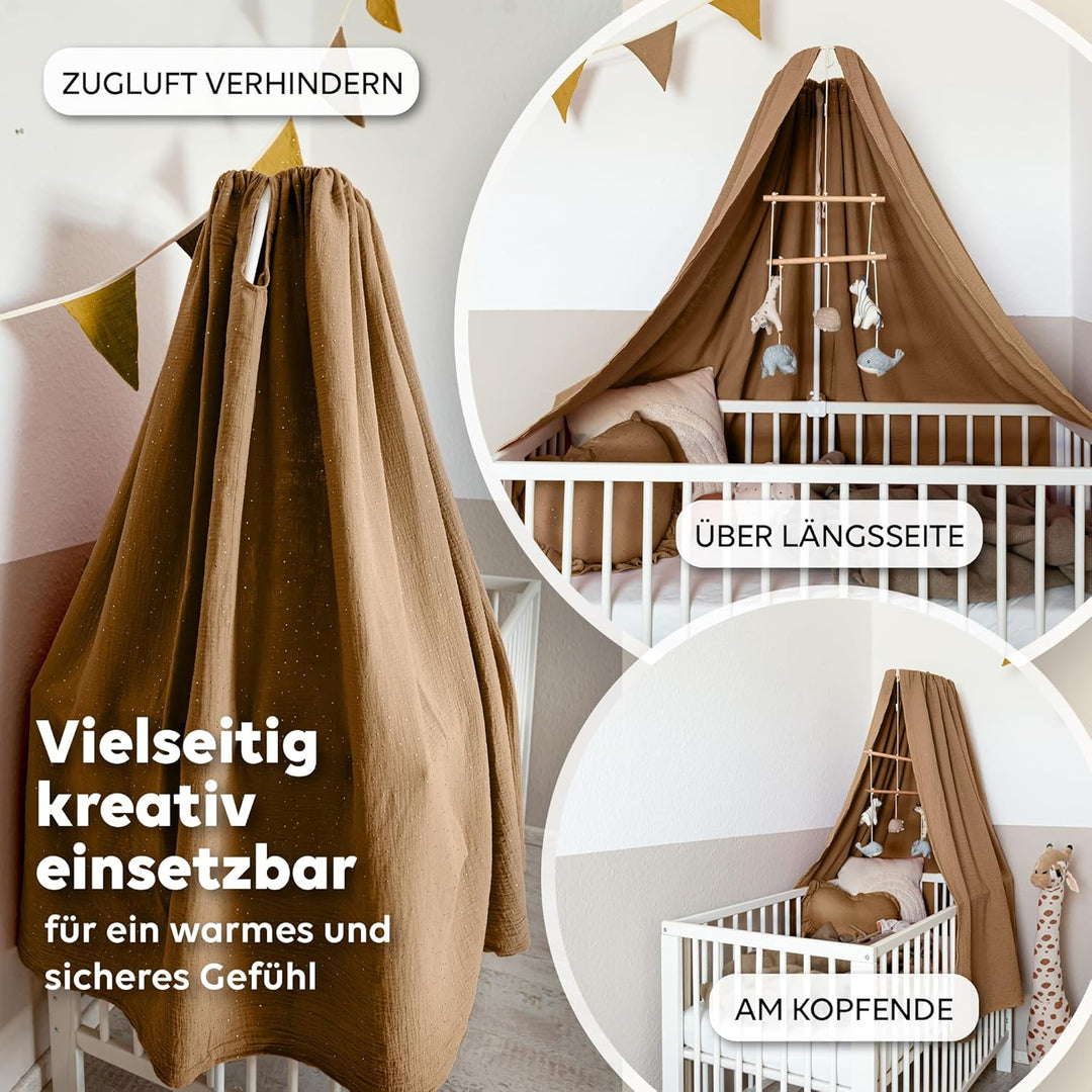 lilimaus Betthimmel Babybett mit Gold Applikation in 12 Farben [inkl. Himmelstange] - Himmel Babybet