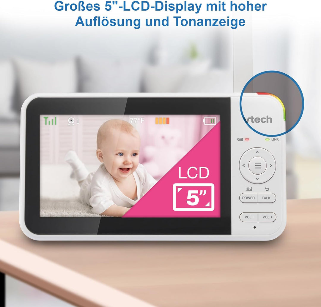 VTECH VM924 Babyphone mit Kamera 5 Zoll Video Baby Monitor, 31 Stunden Akkulaufzeit Babyfon mit Kame
