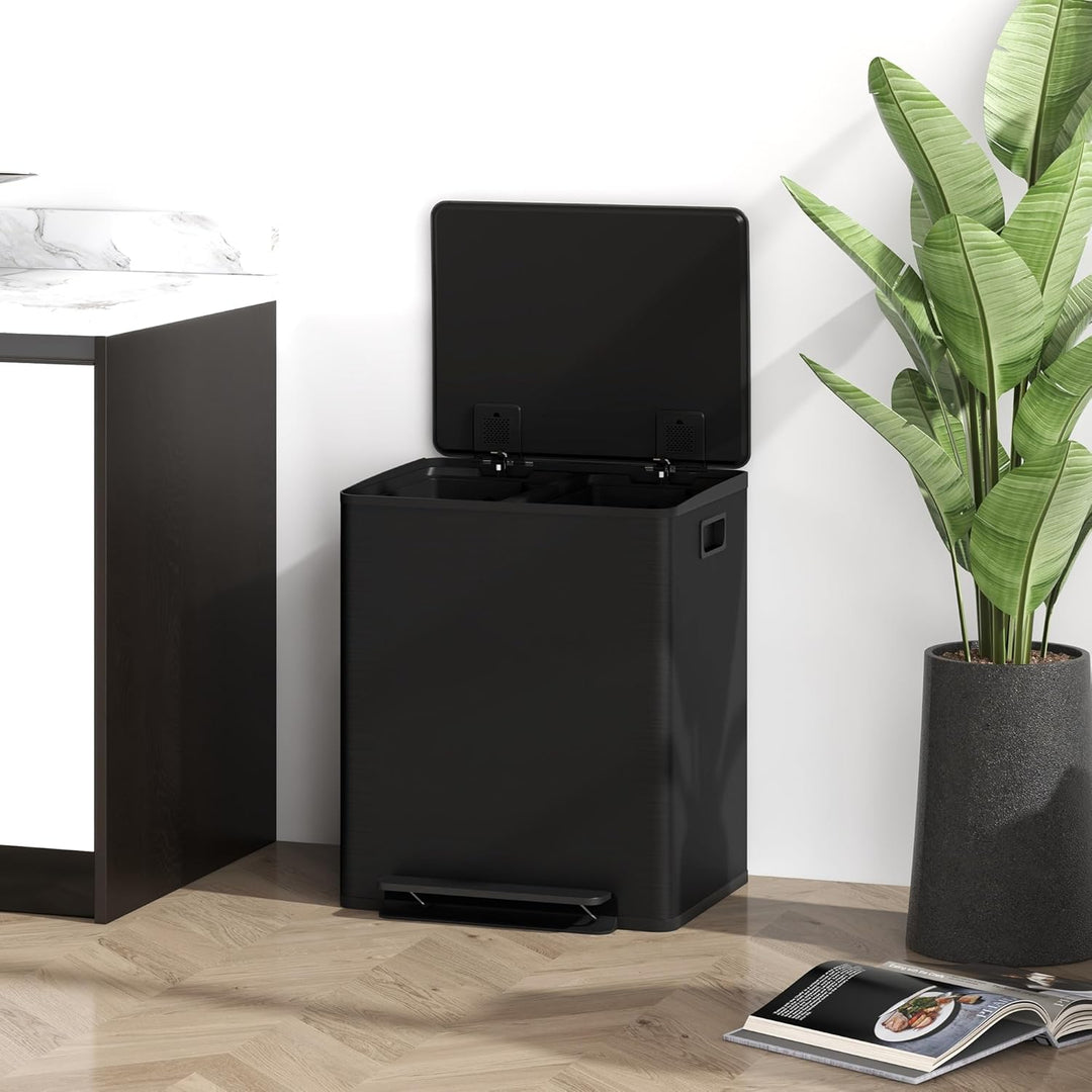 HOMCOM Mülleimer Küche 2x25L Treteimer mit Softclose-Deckel Pedal Fingerabdruckfreie Edelstahl Müllt