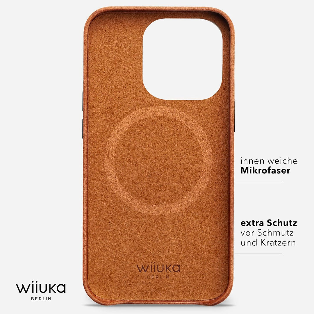WIIUKA Hülle für iPhone 14 Pro Max, Leder aus Deutschland, Lederhülle extra Dünn, Premium Handyhülle
