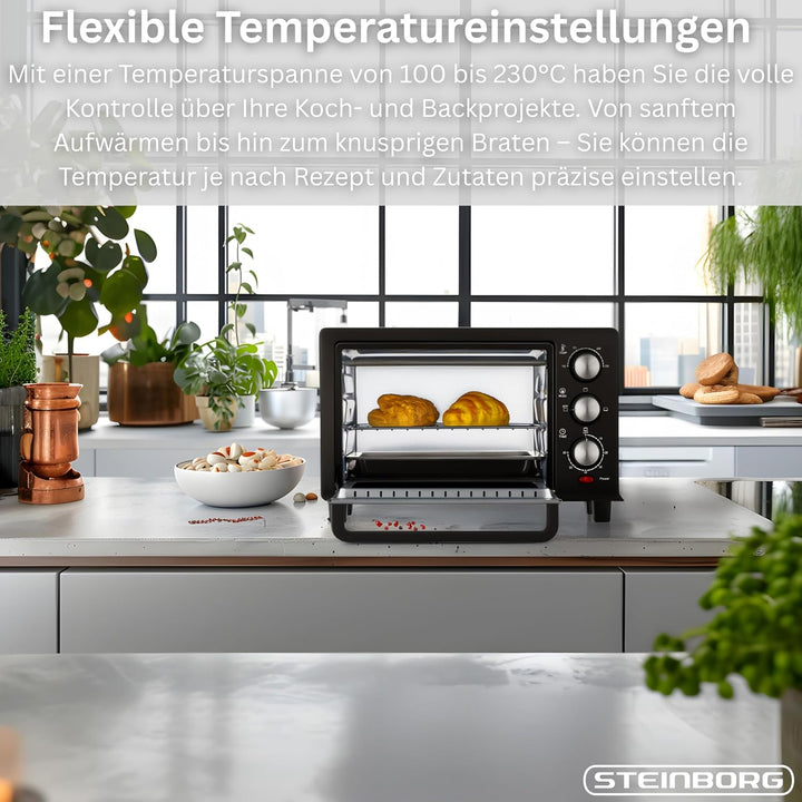 Mini Backofen 15 Liter Pizza-Ofen 3in1 Backofen Minibackofen Miniofen Krümelblech Ober-/Unterhitze E