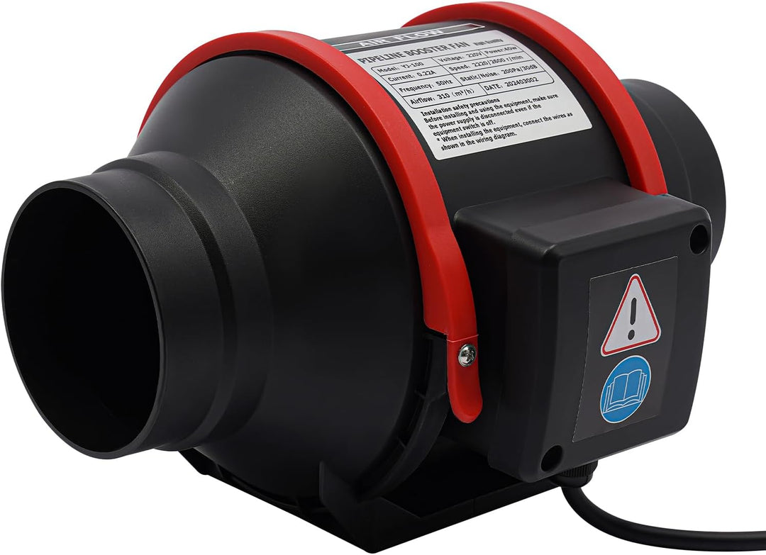 OUKANING Rohrventilator 100mm 40W 310m³/h Fernbedienung leise, Küche Bad Schwarz, Schwarz