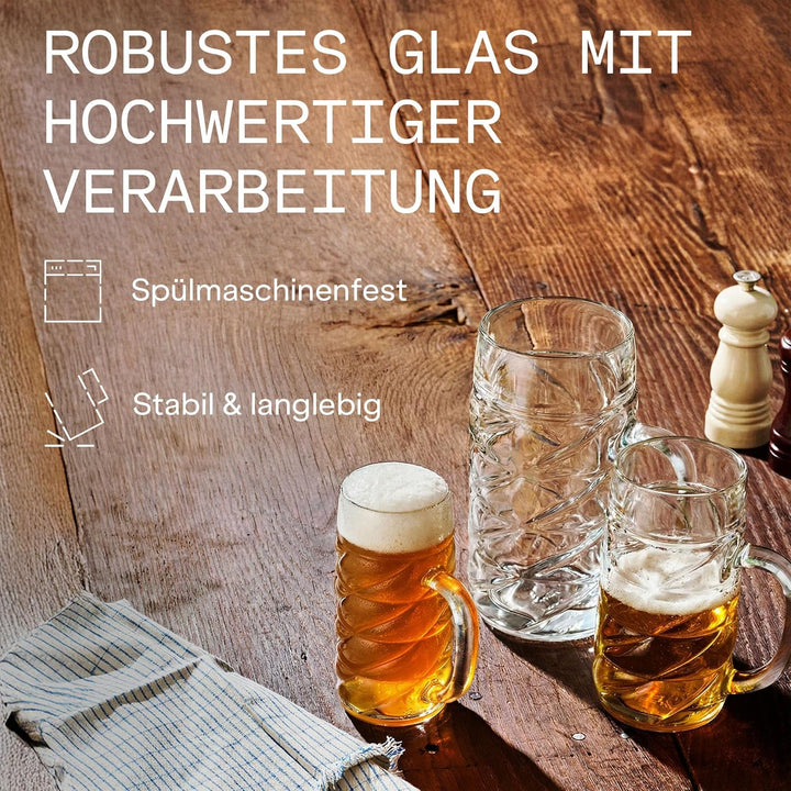 Stölzle Lausitz Bierkrug Diamond / 6er Set Bierkrüge 1 Liter mit Schild/Stabiler Bier Krug/Masskrug