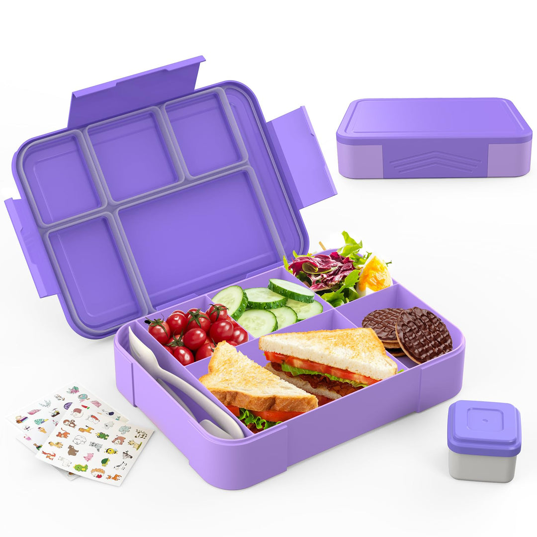 SWVIODMT Brotdose Kinder mit Fächern, 1300 ml Lunchbox für Kinder, Bento Box mit 5 Fächern Besteckse