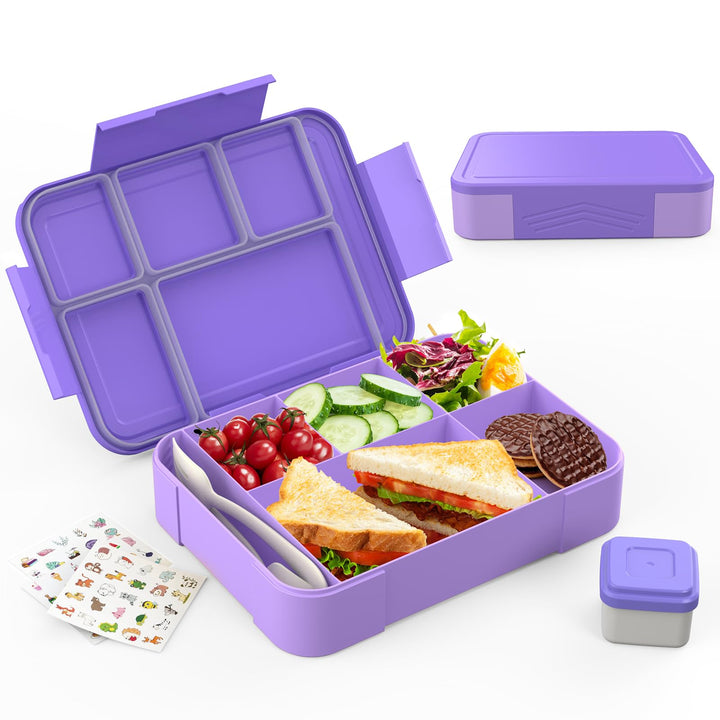 SWVIODMT Brotdose Kinder mit Fächern, 1300 ml Lunchbox für Kinder, Bento Box mit 5 Fächern Besteckse
